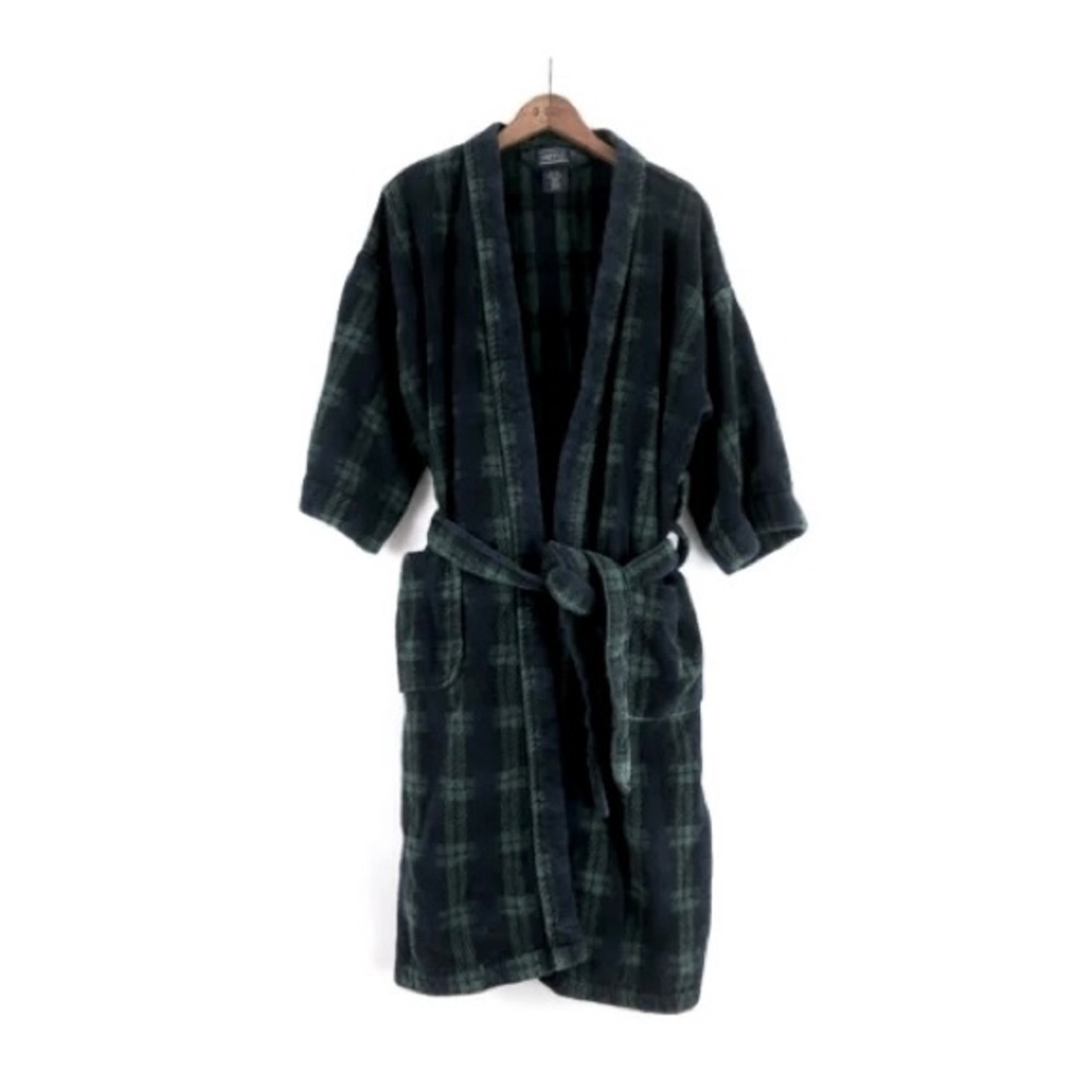 Men’s navy plaid pj shower Robe comfy tie front gown casual pajamas sleepwear